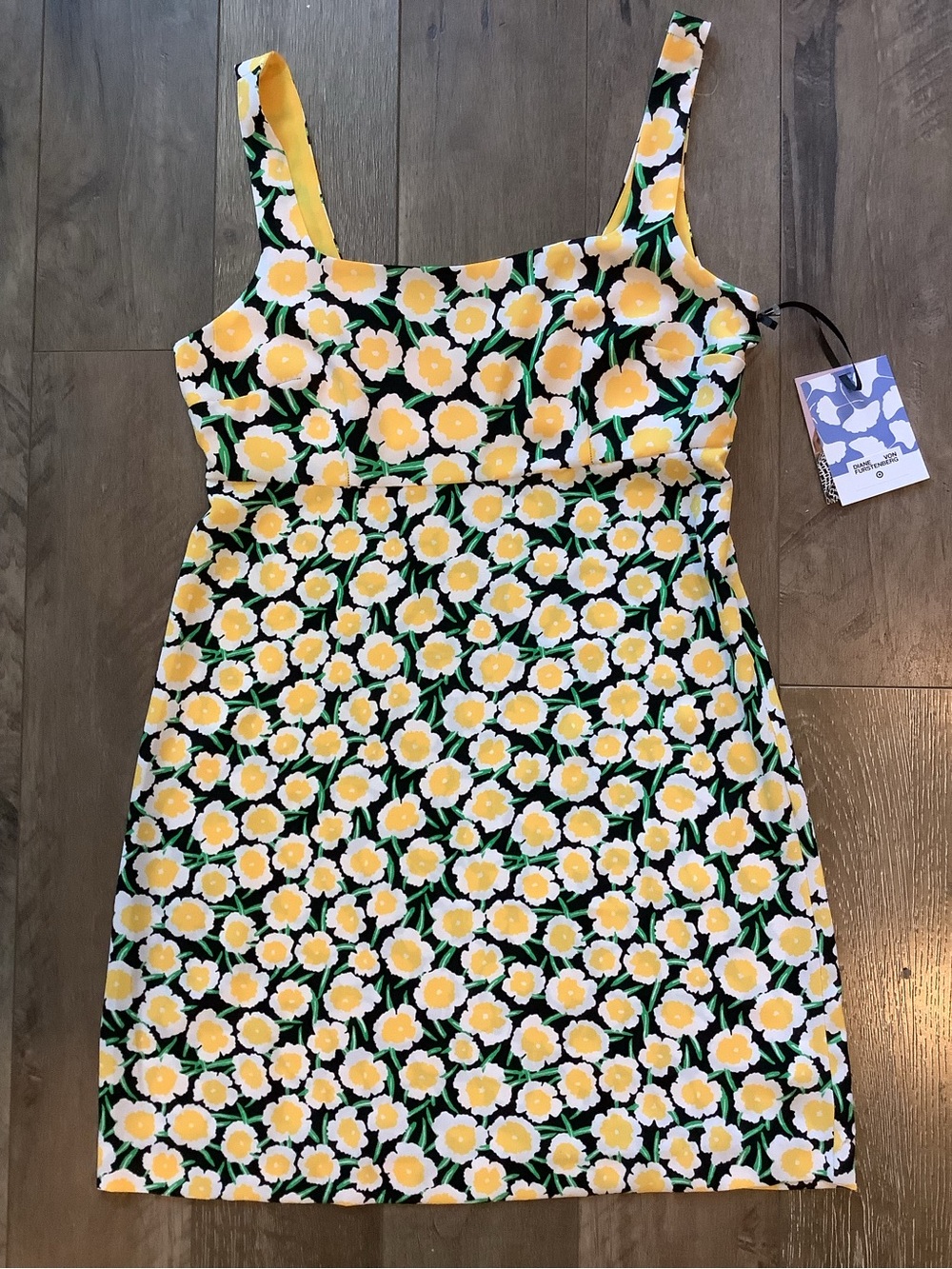 DVF for Target Yellow Floral Mini Dress with Spaghetti Straps